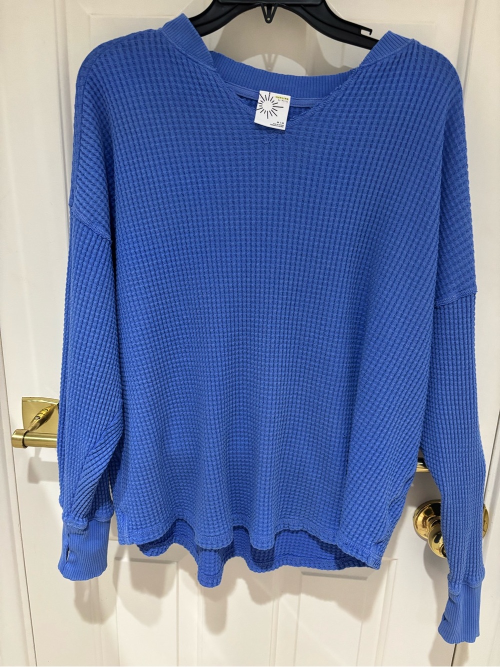Offline by aerie women’s Blue Waffle Knit Crewneck Sweater